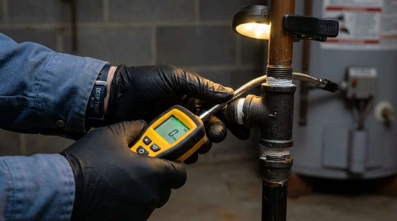 Gas leak detection with electronic sniffer by Johns Plumbing LLC in Beach