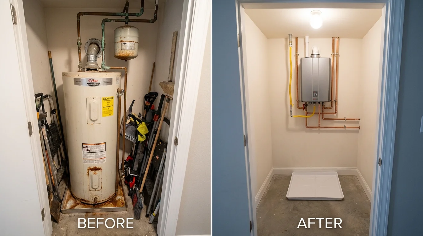 Tank water heater versus wall-mounted tankless unit comparison for Beach, ND homeowners